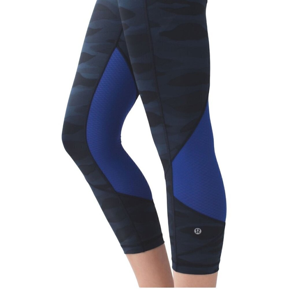 Lululemon Pace Rival Crop Full On Legging Mini Coast Deep Navy Camo Black Size 4 - Picture 5 of 11